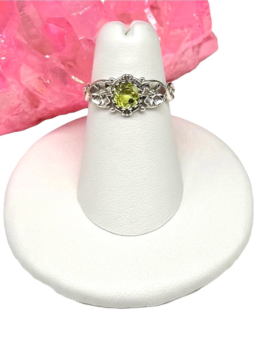 Peridot Ring Size 5 Solid 925 Sterling Silver Flower Dainty